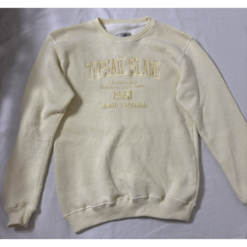 Salty Wave Collection Topsail Island NC Sweatshirt Large Cream Embroidered